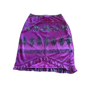 Trixxi Vintage Knit Skirt Raspberry Print Woman Size Small Ruffle Elastic Waist